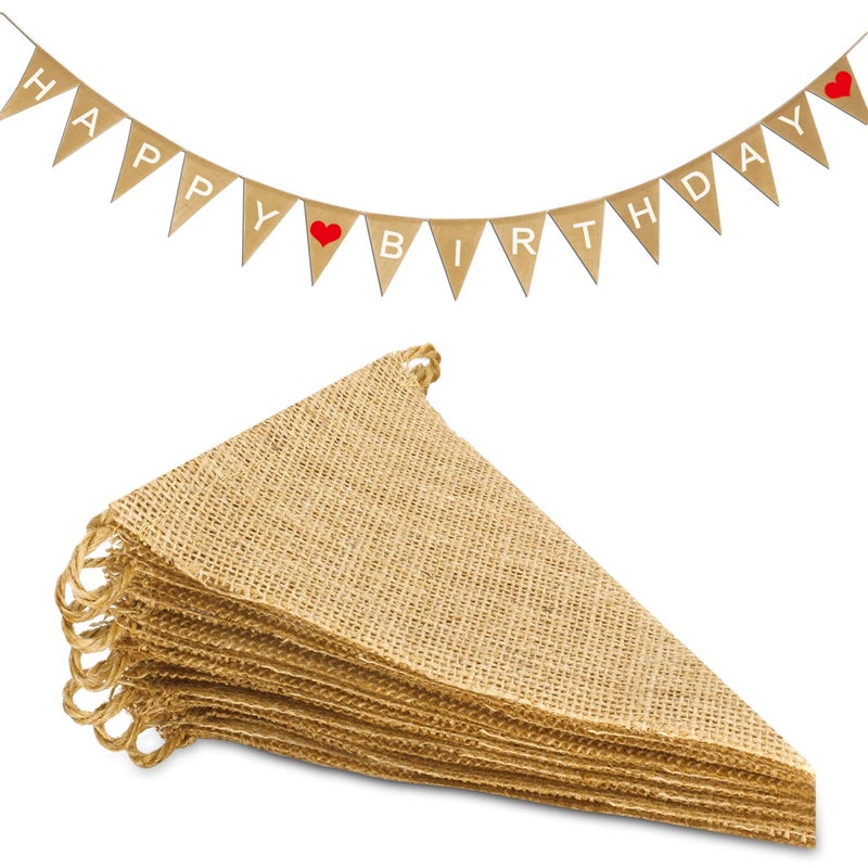 Novelty Place 13 Feet Burlap Pennant Banner - 15 Triangle Bunting Flags (5x7 Inches) - DIY Hand Painted Home Decorations for Holiday, Birthday, Wedding, Graduation and Party - Image 1